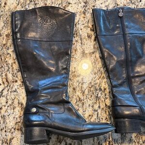 Etienne Aigner Black Leather Wide Shaft Knee-High Boots